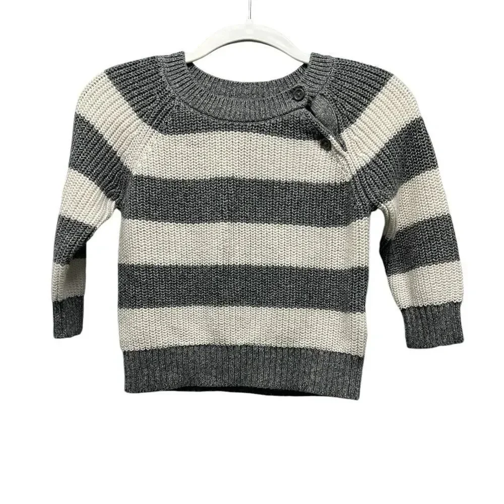 Baby Gap striped knit sweater, gray white, 12-18mo